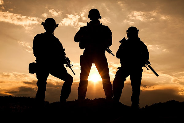 Military members in front of sun