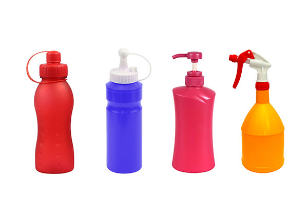 Plastic blow molded bottles in different colors