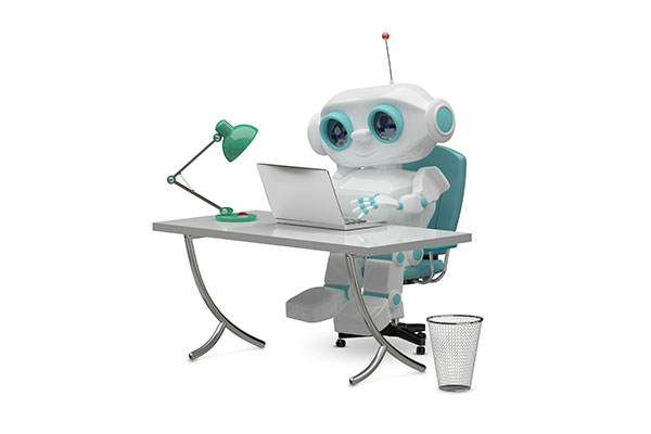 Robot working at a desk
