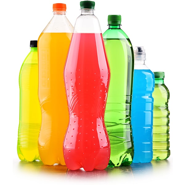 Blow molded plastic soda bottles