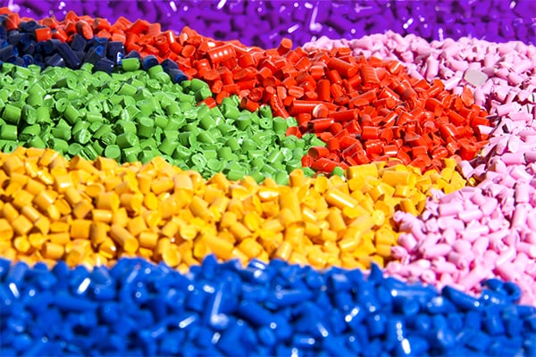 Small plastic multi-colored pellets