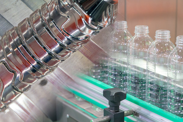 Plastic bottles on a production line